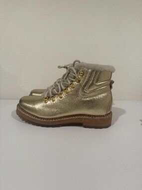 Montelliana 1965 Camelia Icon Shearling Combat Boots Gold Metallic